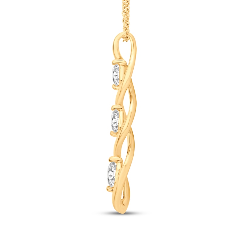 Main Image 2 of Memories Moments Magic Lab-Grown Diamond Three-Stone Twist Necklace 1 ct tw 14K Yellow Gold 18"
