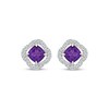 Thumbnail Image 2 of Cushion-Cut Amethyst & White Lab-Created Sapphire Swirl Halo Stud Earrings Sterling Silver