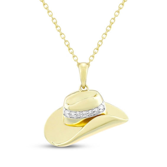 Diamond Cowboy Hat Necklace 1/20 ct tw 10K Yellow Gold 18"