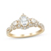 Thumbnail Image 1 of Adore Pear-Shaped Diamond Halo Three-Stone Engagement Ring 1 ct tw 14K Yellow Gold