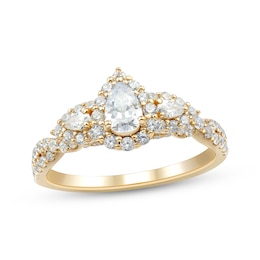 Adore Pear-Shaped Diamond Halo Three-Stone Engagement Ring 1 ct tw 14K Yellow Gold