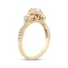 Thumbnail Image 2 of Adore Pear-Shaped Diamond Halo Three-Stone Engagement Ring 1 ct tw 14K Yellow Gold