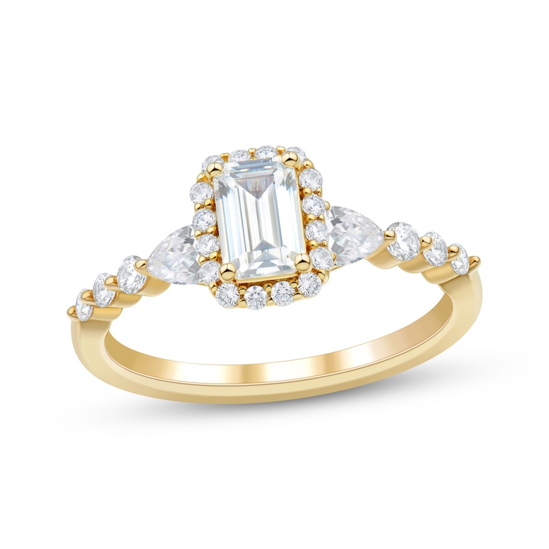 Main Image 1 of Adore Emerald-Cut Diamond Halo Engagement Ring 1-1/4 ct tw 14K Yellow Gold