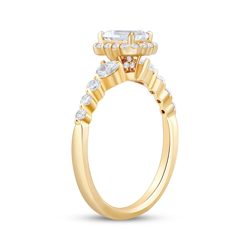 Main Image 2 of Adore Emerald-Cut Diamond Halo Engagement Ring 1-1/4 ct tw 14K Yellow Gold