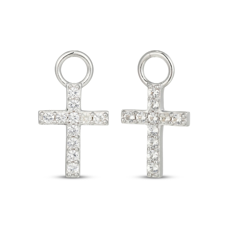 Main Image 1 of White Lab-Created Sapphire Cross Earring Charms Sterling Silver