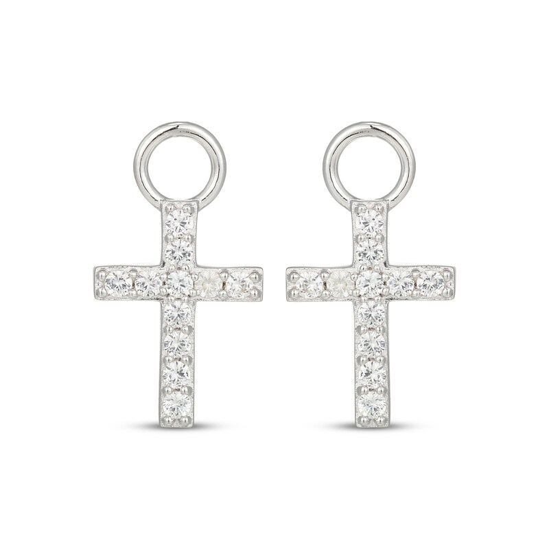 Main Image 2 of White Lab-Created Sapphire Cross Earring Charms Sterling Silver