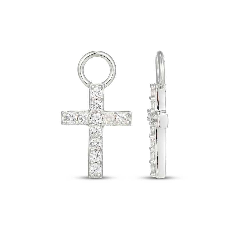 Main Image 3 of White Lab-Created Sapphire Cross Earring Charms Sterling Silver