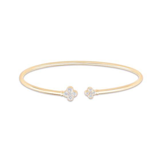 Certified Diamond Clover Bangle Bracelet 1/3 ct tw 18K Yellow Gold 6.75"