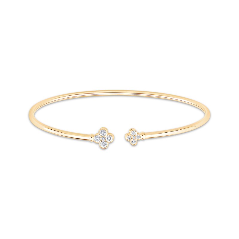 Main Image 1 of Certified Diamond Clover Bangle Bracelet 1/3 ct tw 18K Yellow Gold 6.75"