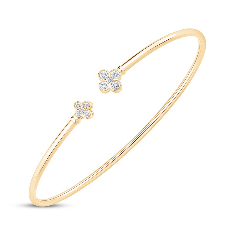 Main Image 2 of Certified Diamond Clover Bangle Bracelet 1/3 ct tw 18K Yellow Gold 6.75"