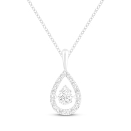 Unstoppable Love Pear-Shaped Lab-Grown Diamond Halo Necklace 1/4 ct tw 10K White Gold 19"