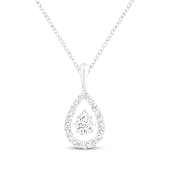 Unstoppable Love Pear-Shaped Lab-Grown Diamond Halo Necklace 1/4 ct tw 10K White Gold 19"