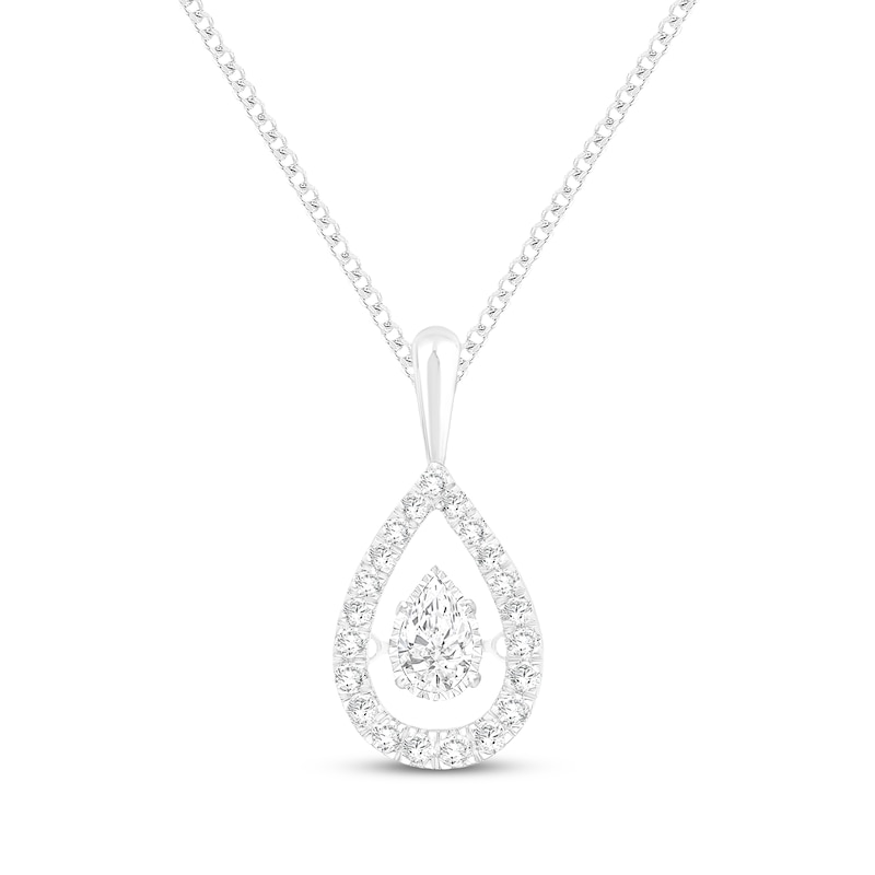 Main Image 1 of Unstoppable Love Pear-Shaped Lab-Grown Diamond Halo Necklace 1/4 ct tw 10K White Gold 19"