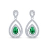 Thumbnail Image 2 of Pear-Shaped Lab-Created Emerald & White Lab-Created Sapphire Teardrop Dangle Earrings Sterling Silver