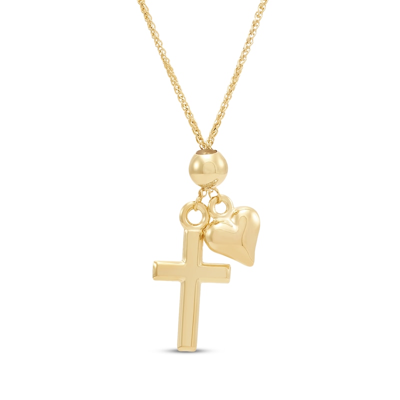 Main Image 1 of Cross & Heart Charm Necklace 10K Yellow Gold 18"