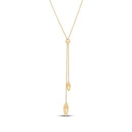 Marquise-Shaped Double Drop Lariat Slider Necklace Hollow 10K Yellow Gold 18"