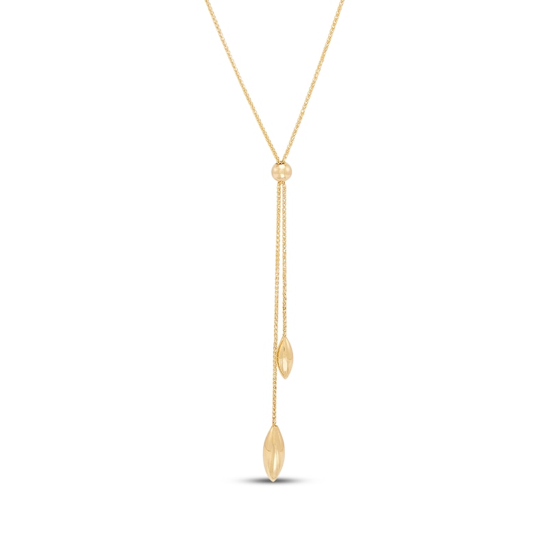Main Image 1 of Marquise-Shaped Double Drop Lariat Slider Necklace Hollow 10K Yellow Gold 18"