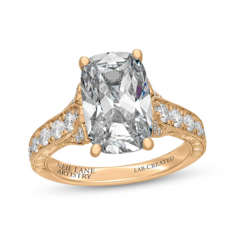 Main Image 1 of Neil Lane Artistry Heritage Cushion-Cut Lab-Grown Diamond Engagement Ring 4-3/4 ct tw 18K Yellow Gold