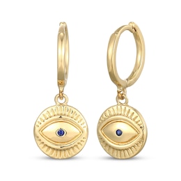 Blue Lab-Created Sapphire Evil Eye Dangle Hoop Earrings 24K Yellow Gold Vermeil Sterling Silver