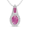 Thumbnail Image 1 of Oval & Baguette-Cut Pink Lab-Created Sapphire, White Lab-Created Sapphire Halo Necklace Sterling Silver 18"