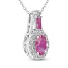 Thumbnail Image 2 of Oval & Baguette-Cut Pink Lab-Created Sapphire, White Lab-Created Sapphire Halo Necklace Sterling Silver 18"