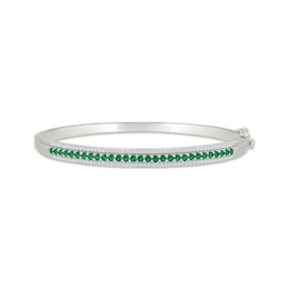 Lab-Created Emerald & White Lab-Created Sapphire Bangle Bracelet Sterling Silver