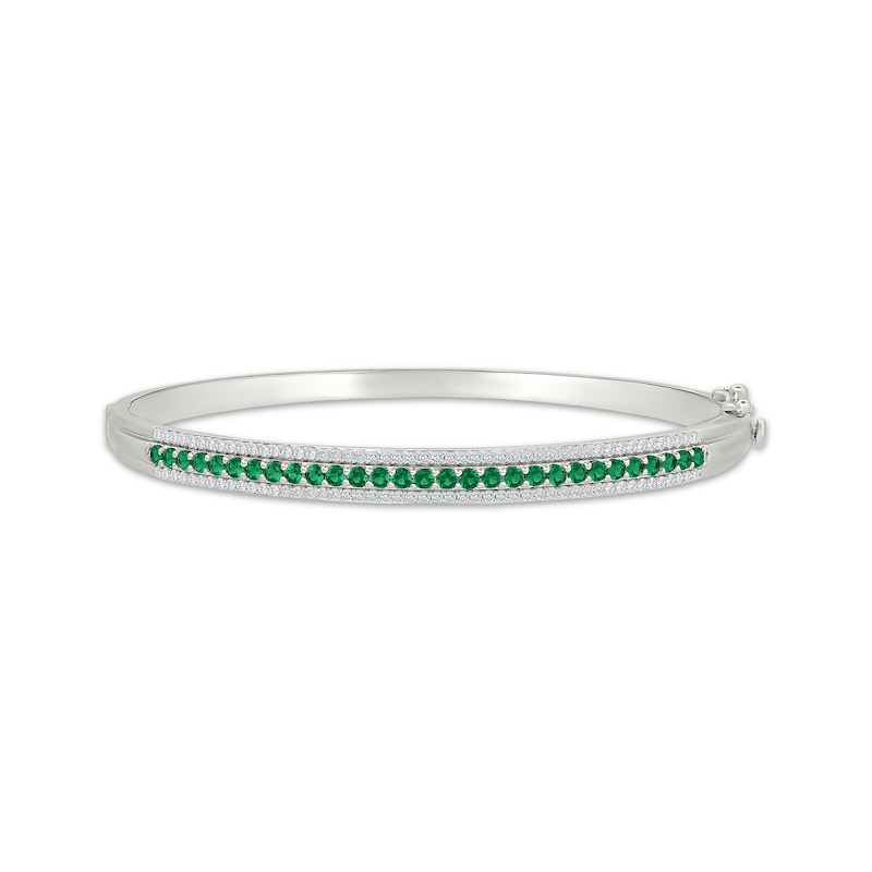 Main Image 1 of Lab-Created Emerald & White Lab-Created Sapphire Bangle Bracelet Sterling Silver