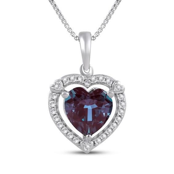 Heart-Shaped Lab-Created Alexandrite & White Lab-Created Sapphire Necklace Sterling Silver 18"