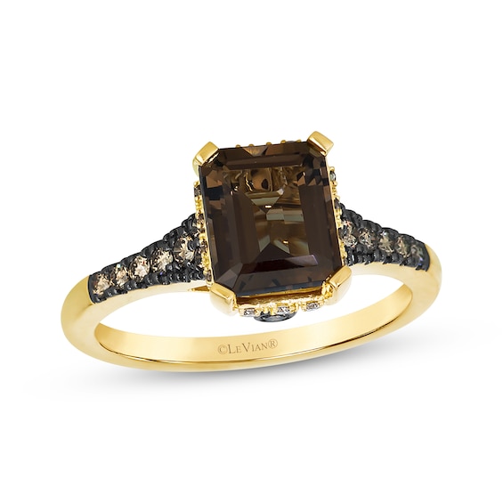 Le Vian Emerald-Cut Chocolate Quartz Ring 1/3 ct tw Diamonds 14K Honey Gold
