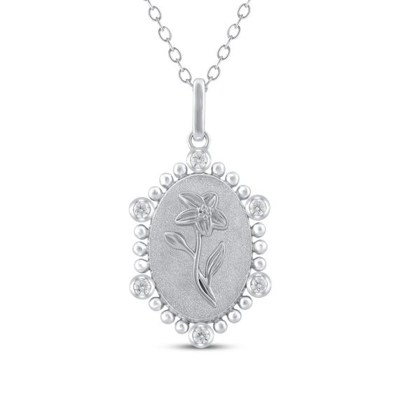 Daffodil Birth Flower Diamond Necklace 1/10 ct tw Sterling Silver 18"