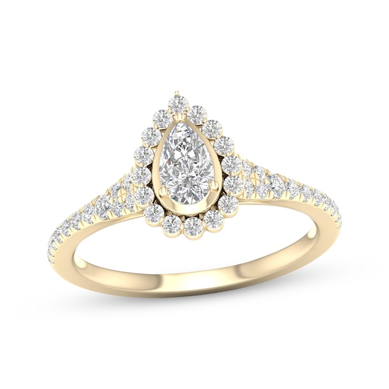 Adore Pear-Shaped Diamond Halo Engagement Ring 3/4 ct tw 14K Yellow Gold
