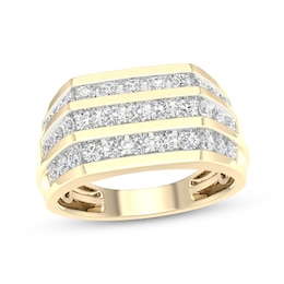 KAY Lab-Grown Diamonds Men's Three-Row Fashion Ring 1 ct tw 10K Yellow Gold