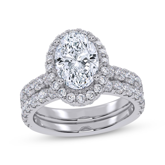Adore Lab-Grown Diamonds Certified Oval-Cut Halo Bridal Set 3 ct tw 14K White Gold
