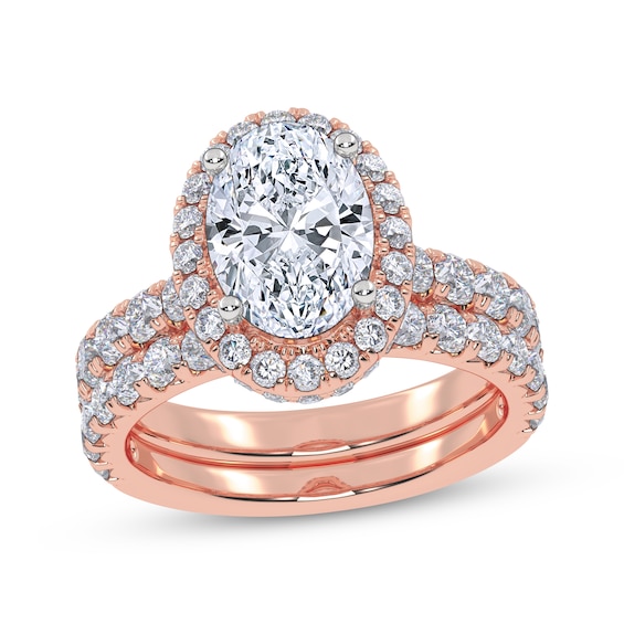 Adore Lab-Grown Diamonds Certified Oval-Cut Halo Bridal Set 3 ct tw 14K Rose Gold