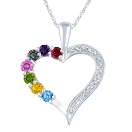 Mother's Family Birthstone & Diamond Heart Necklace