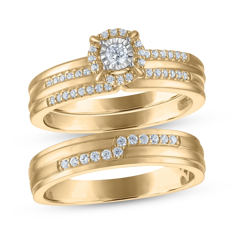 Main Image 1 of Adore His & Hers Round-Cut Diamond Three-Piece Bridal Set 1/3 ct tw 10K Yellow Gold