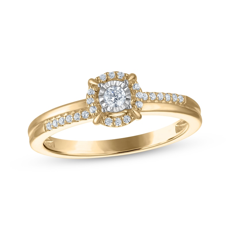 Main Image 1 of Adore Round-Cut Diamond Halo Engagement Ring 1/6 ct tw 10K Yellow Gold