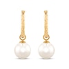 Thumbnail Image 2 of Cultured Pearl Diamond-Cut Hoop Dangle Earrings 10K Yellow Gold