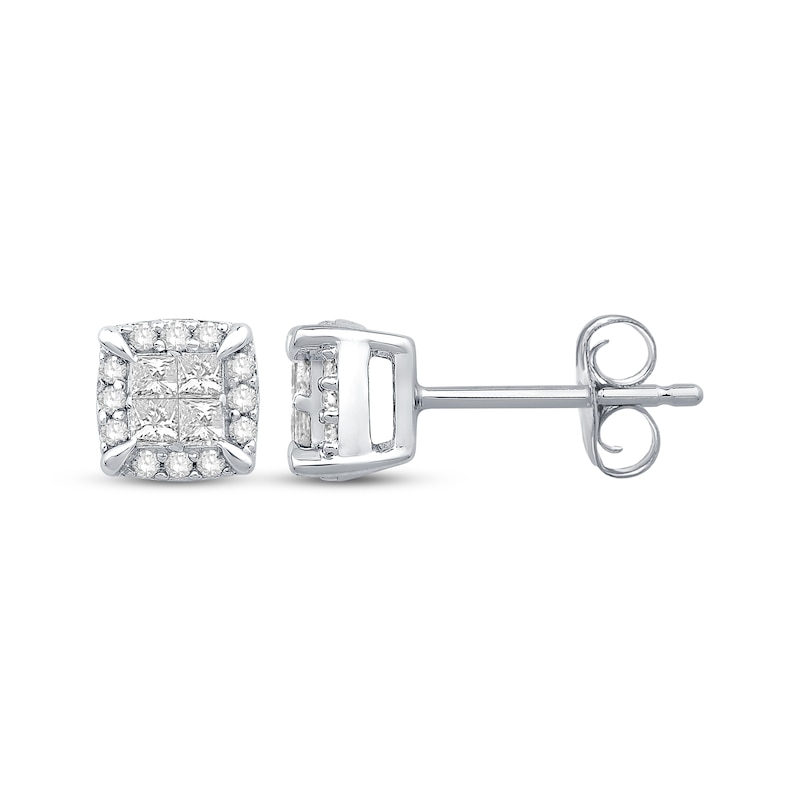 Princess-Cut Quad Stud Earrings 1/4 ct tw 10K White Gold