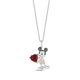 Disney Treasures Mickey Mouse Garnet & Diamond Accent Necklace Sterling Silver & 10K Rose Gold 19”