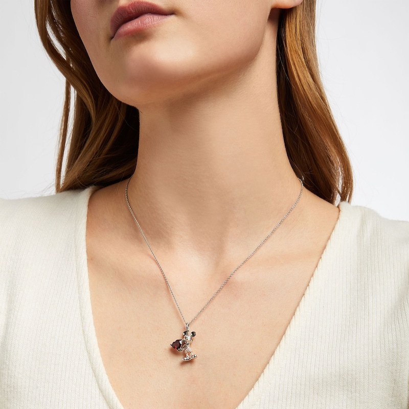Main Image 4 of Disney Treasures Mickey Mouse Garnet & Diamond Accent Necklace Sterling Silver & 10K Rose Gold 19”