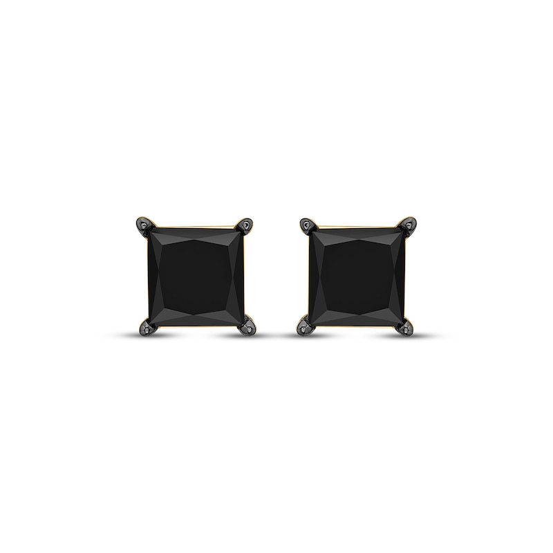Main Image 2 of Princess-Cut Black Diamond Solitaire Stud Earrings 1 ct tw 10K Yellow Gold