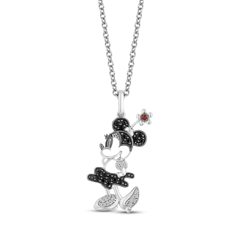 Main Image 1 of Disney Treasures Minnie Mouse Garnet & Diamond Necklace 1/6 ct tw Sterling Silver 19"