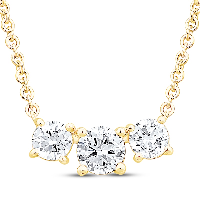 Main Image 1 of KAY Lab-Grown Diamonds Three-Stone Necklace 1-1/2 ct tw 14K Yellow Gold 18"