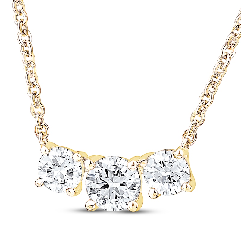 Main Image 2 of KAY Lab-Grown Diamonds Three-Stone Necklace 1-1/2 ct tw 14K Yellow Gold 18"