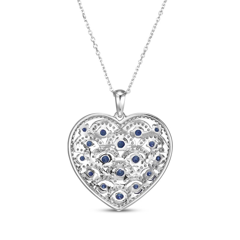 Main Image 3 of Blue & White Lab-Created Sapphire Scalloped Heart Necklace Sterling Silver 18"