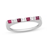 Thumbnail Image 1 of Square-Cut Lab-Created Ruby & White Lab-Created Sapphire Flat Top Bar Ring Sterling Silver