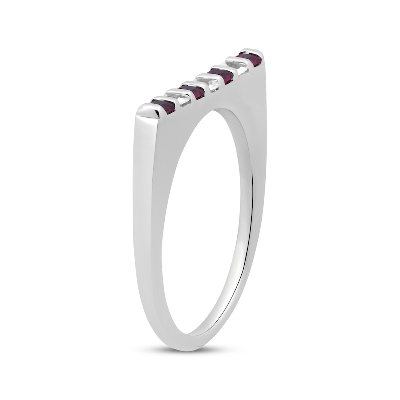 Square-Cut Lab-Created Ruby & White Lab-Created Sapphire Flat Top Bar Ring Sterling Silver