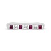 Thumbnail Image 3 of Square-Cut Lab-Created Ruby & White Lab-Created Sapphire Flat Top Bar Ring Sterling Silver