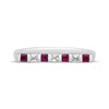 Thumbnail Image 2 of Square-Cut Lab-Created Ruby & White Lab-Created Sapphire Flat Top Bar Ring Sterling Silver